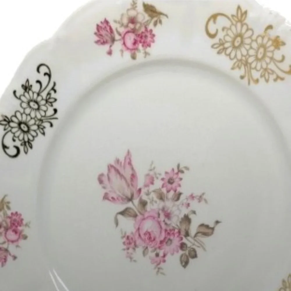 Bareuther Gilded Tea Trio 3-Piece Vintage 1931-1950 Pink Rose Pattern